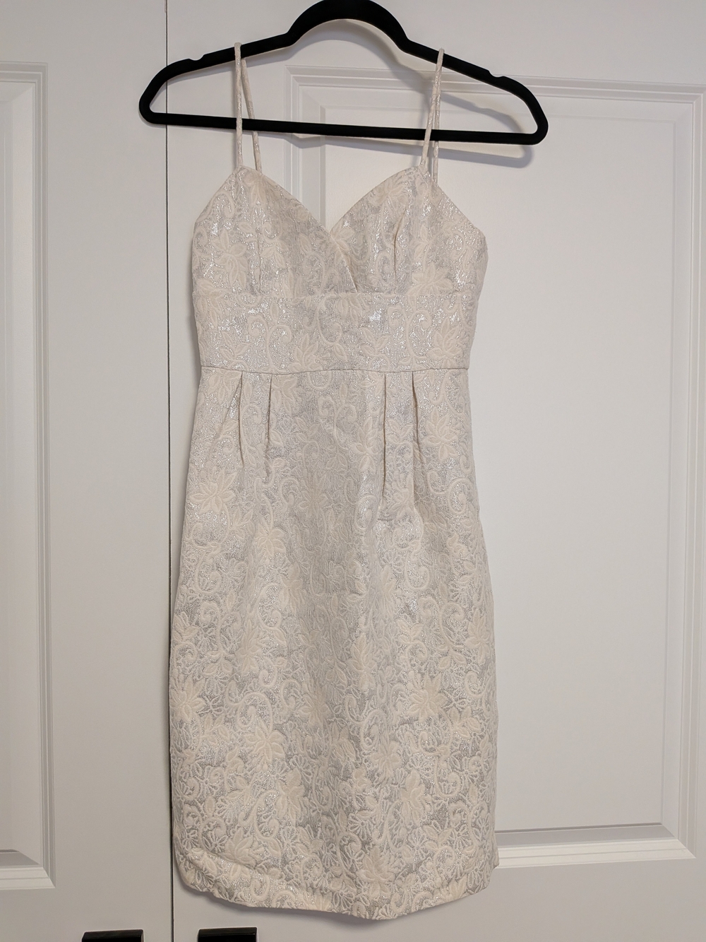 Silver and Cream Spaghetti-Strap Dress - Elegant Women's Cocktail Dress